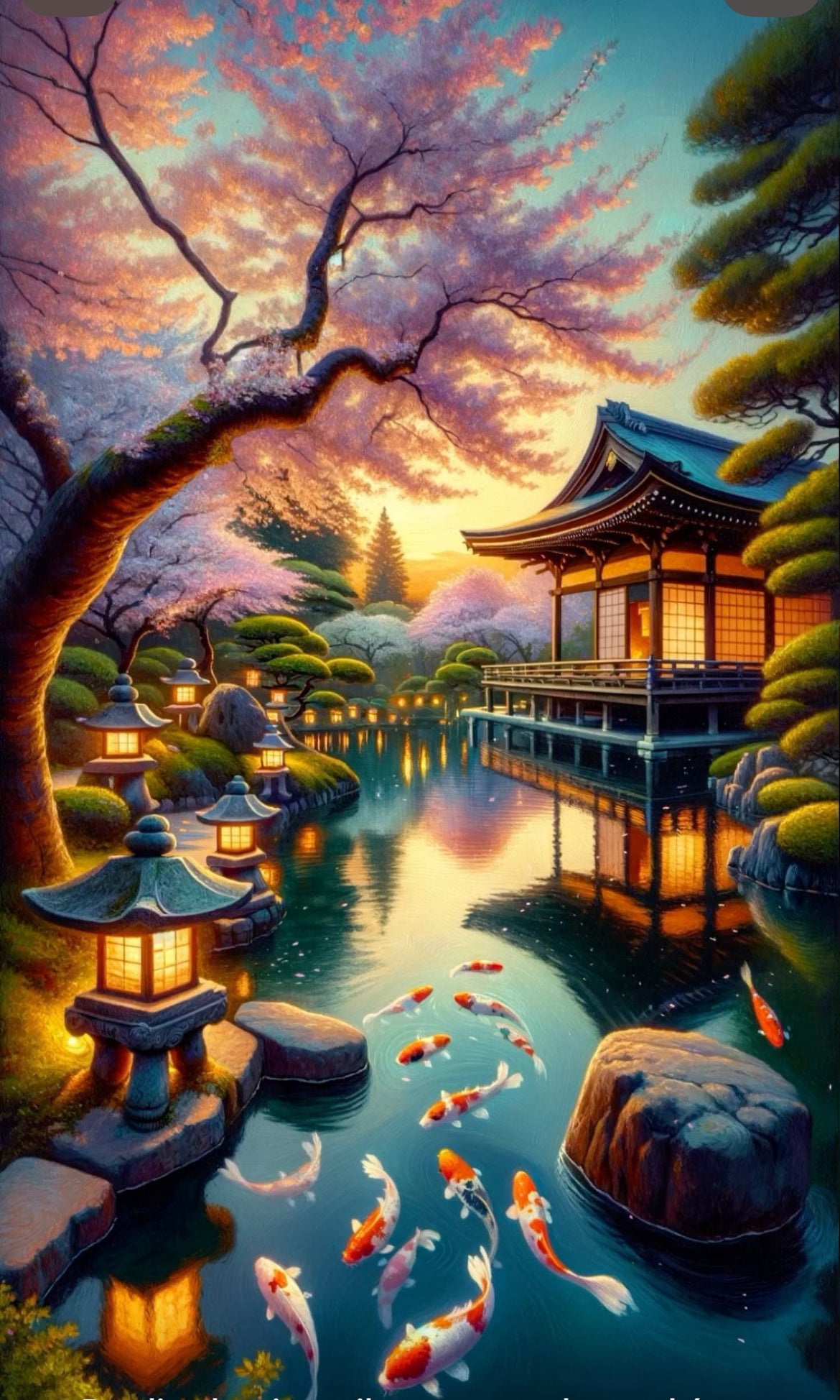 Paisaje con peces koi