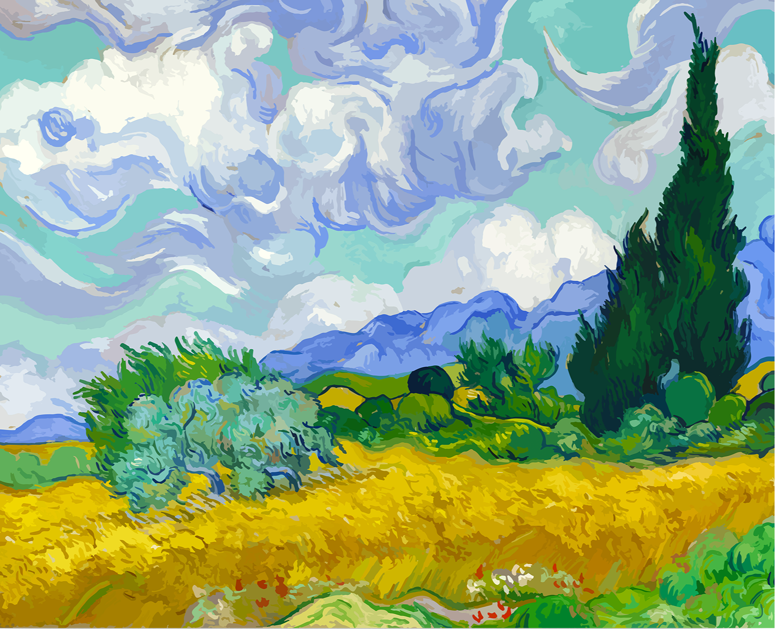 "Campo de Trigo con Cipreses" por Vincent van Gogh