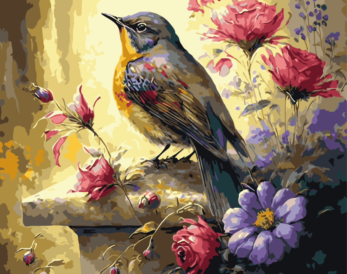 Pájaro entre Flores