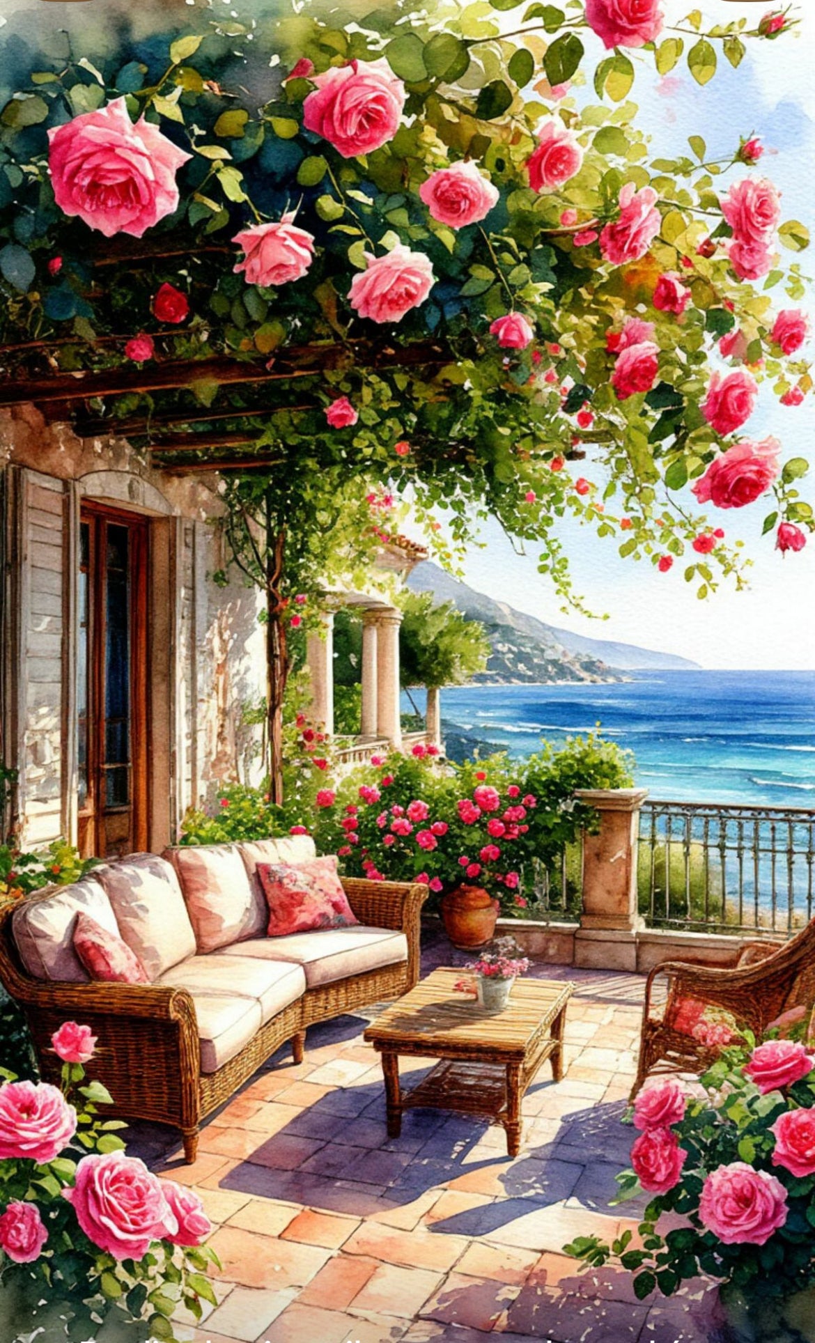 Sofa rodeado de Flores