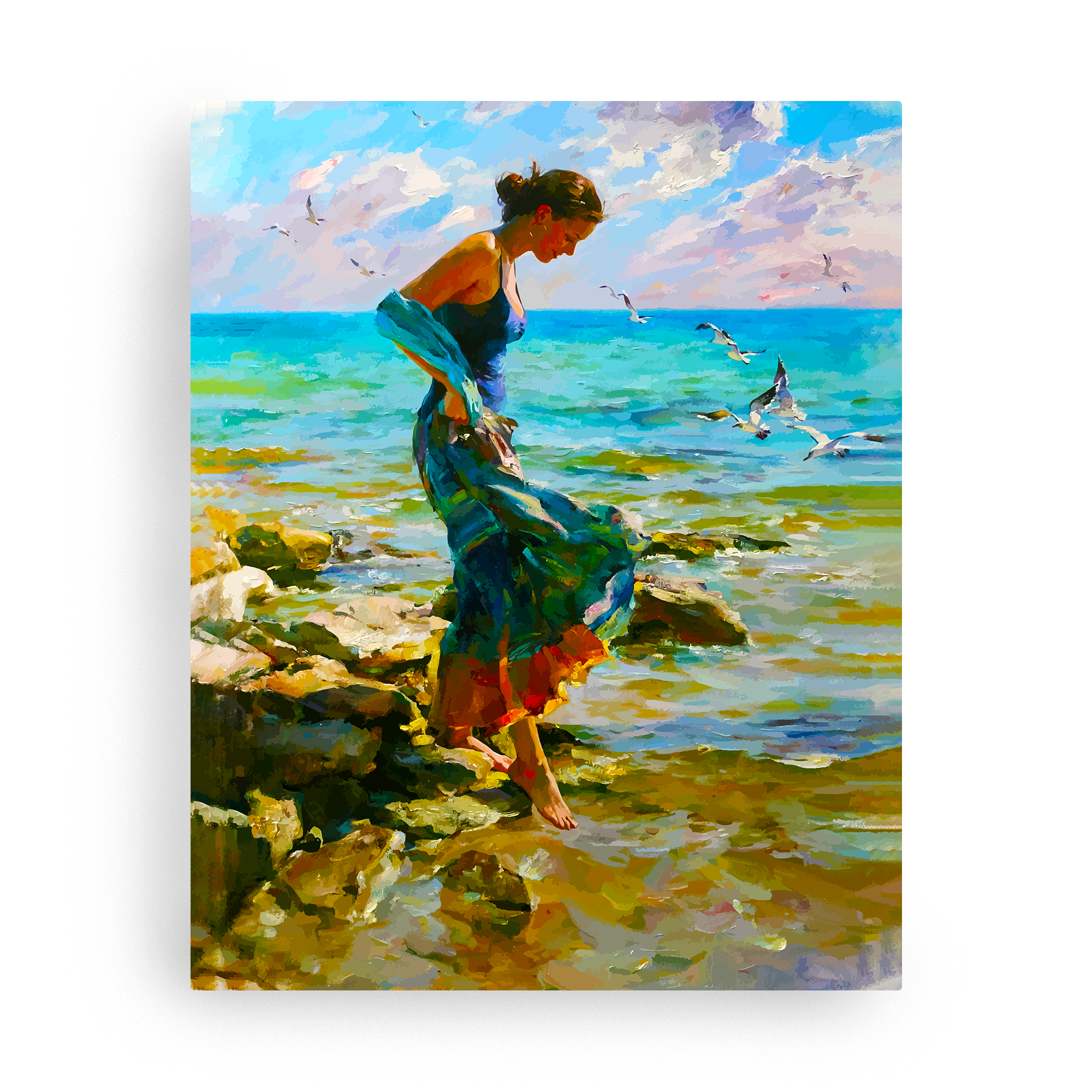 Mujer en la playa: pintura, arte, hobby, creatividad, pintar por números.