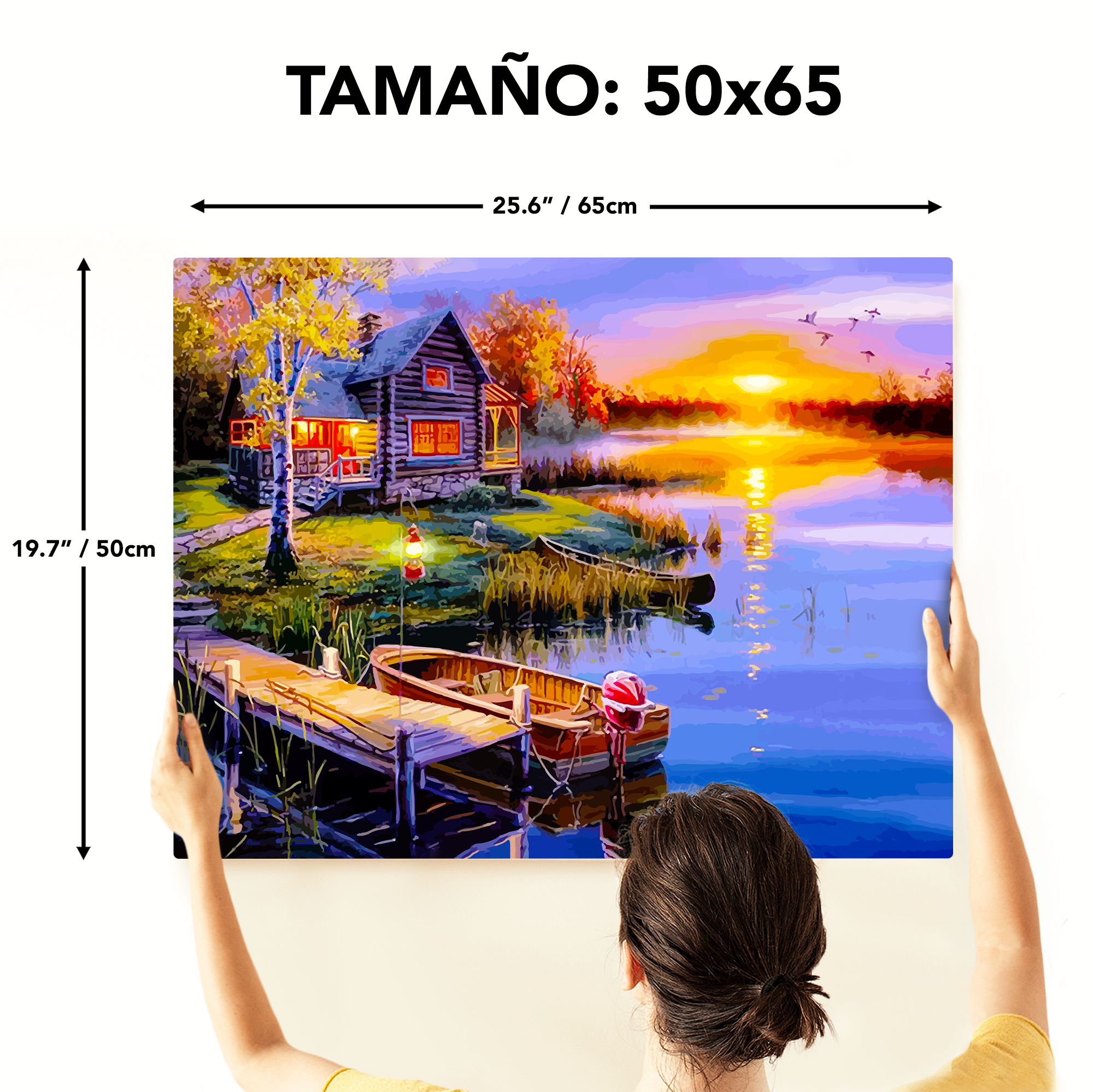 Cabaña junto al lago: pintura, arte, hobby, creatividad, pintar por números.
