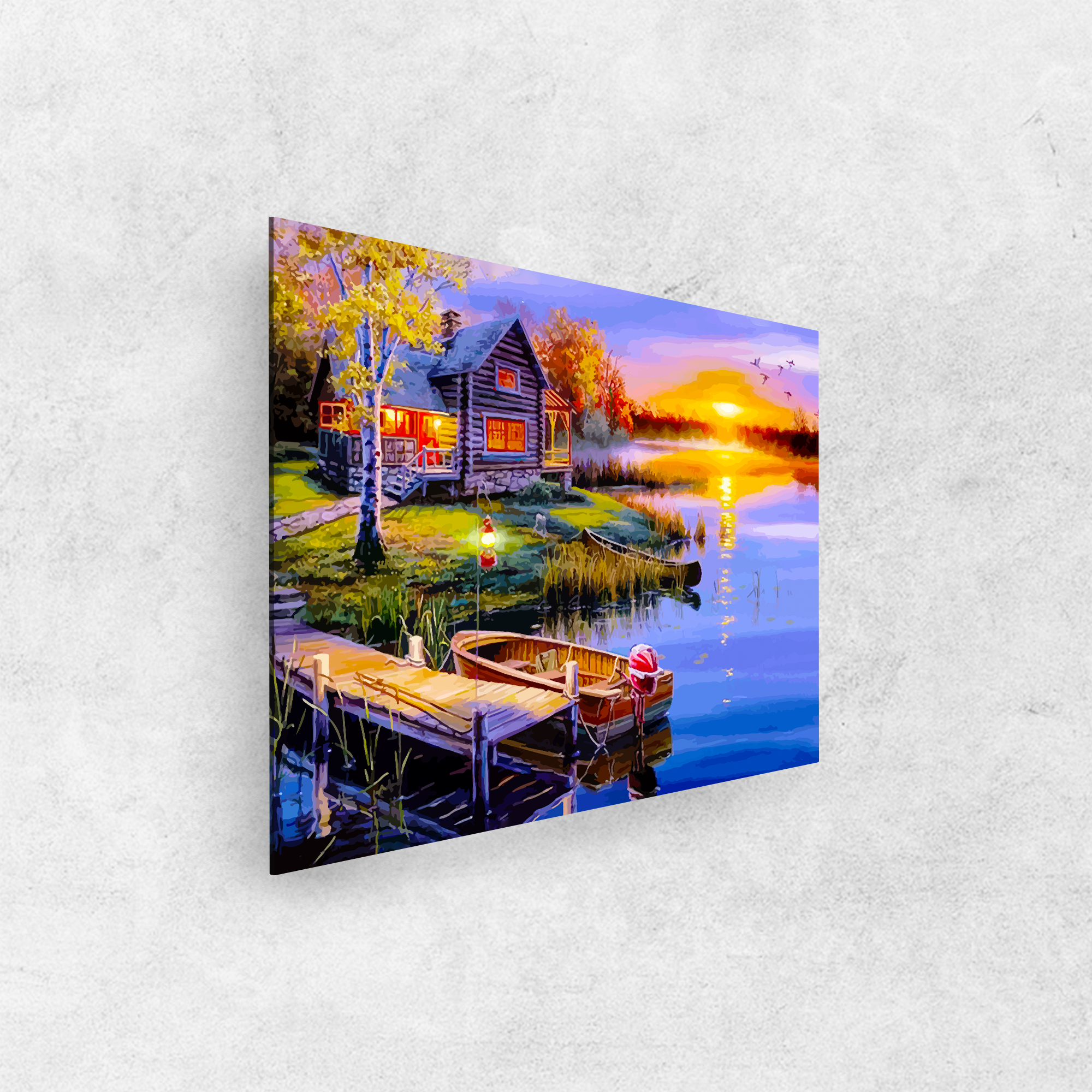 Cabaña junto al lago: pintura, arte, hobby, creatividad, pintar por números.