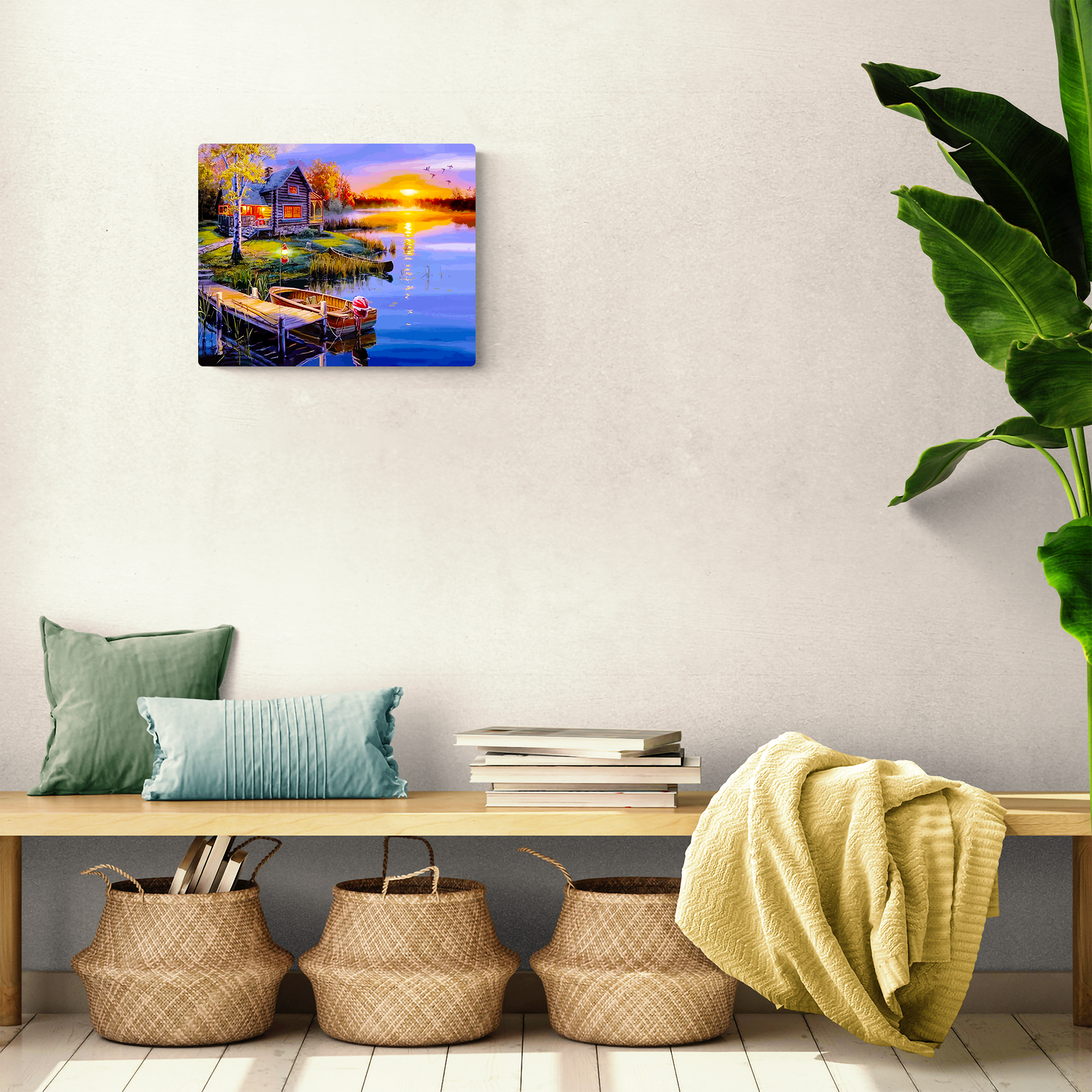 Cabaña junto al lago: pintura, arte, hobby, creatividad, pintar por números.